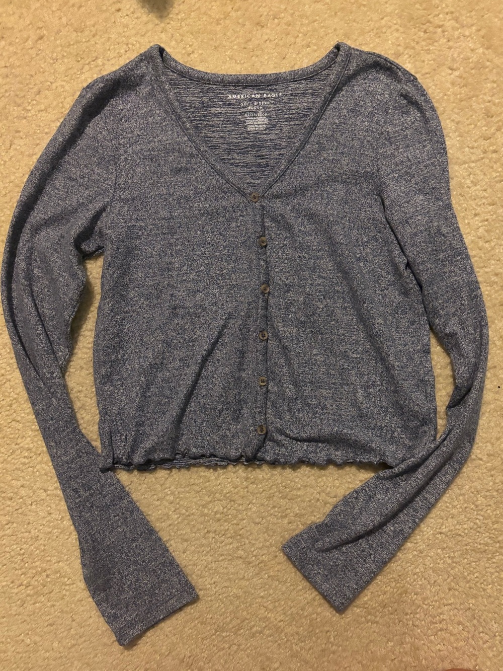 American Eagle Outfitters Heathered Blue V-Neck Button Cardigan